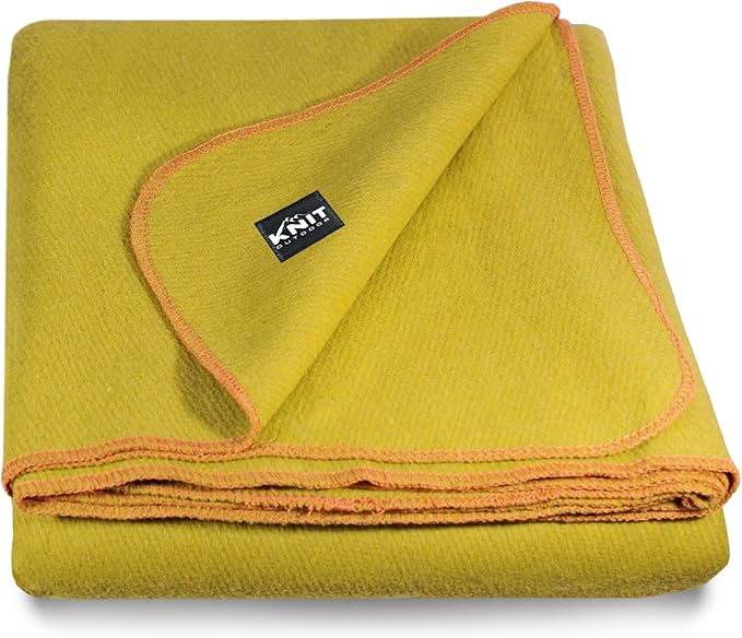 Large Military Wool Blanket - Warm & Thick Emergency Survival Blanket Great for Camping, Outdoors, Sports Events, Picnics, 4.5 lbs, 64" x 88" (Ochre Yellow)
