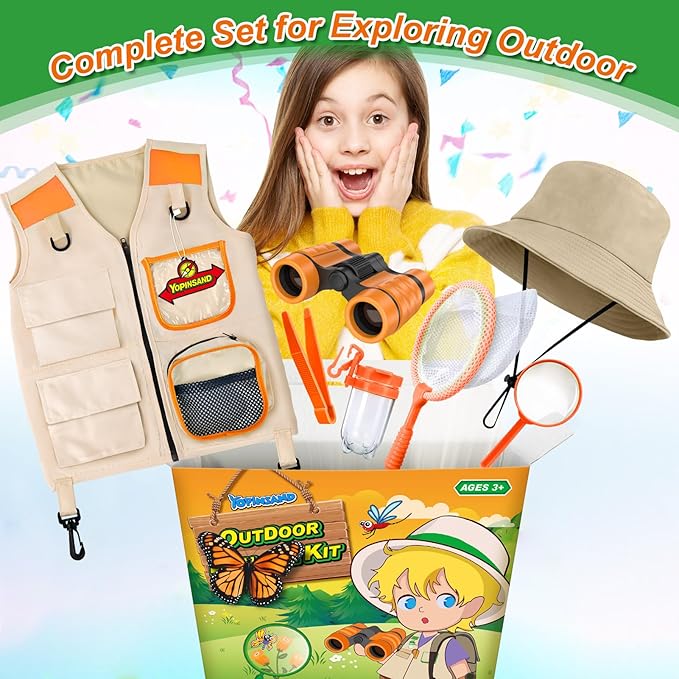 YOPINSAND Kids Explorer Kit & Bug Catcher Kit, Kids Camping Gear for Kids, Outdoor Exploration Set with Vest & Hat, Ideal Outdoor Camping Adventure Toys for Ages 3 4 5 6 7 8 Boys Girls