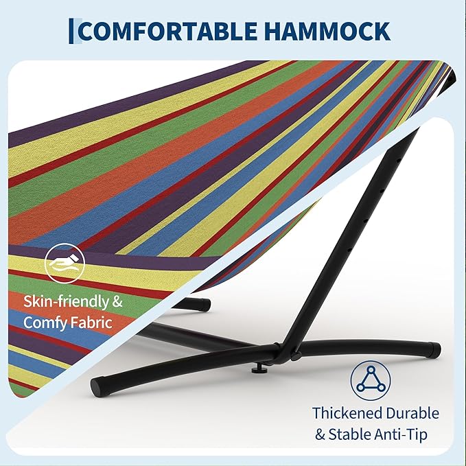 Garvee 2 Person Hammocks with Stand for Outside, Double Hammocks Portable Space Saving Heavy-Duty Steel Stand for Indoor Outdoor Patio with Carrying Bag, 450 lbs Capacity