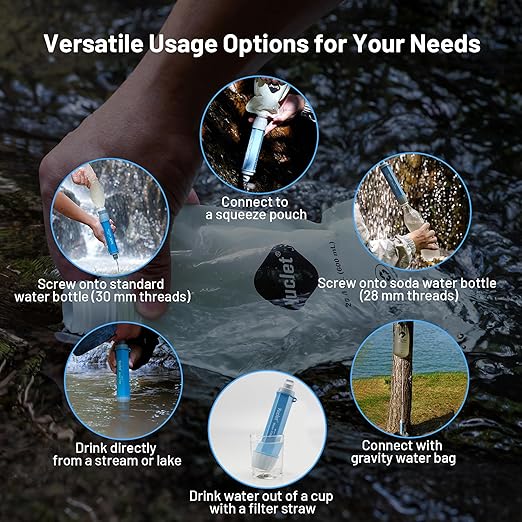 Yuclet Squeeze Water Filtration System with Four 20-Oz Squeeze Pouches and 0.1 Micron Filter Straw, Portable Water Purifier Survival for Camping, Hiking, Backpacking and Emergency Preparedness