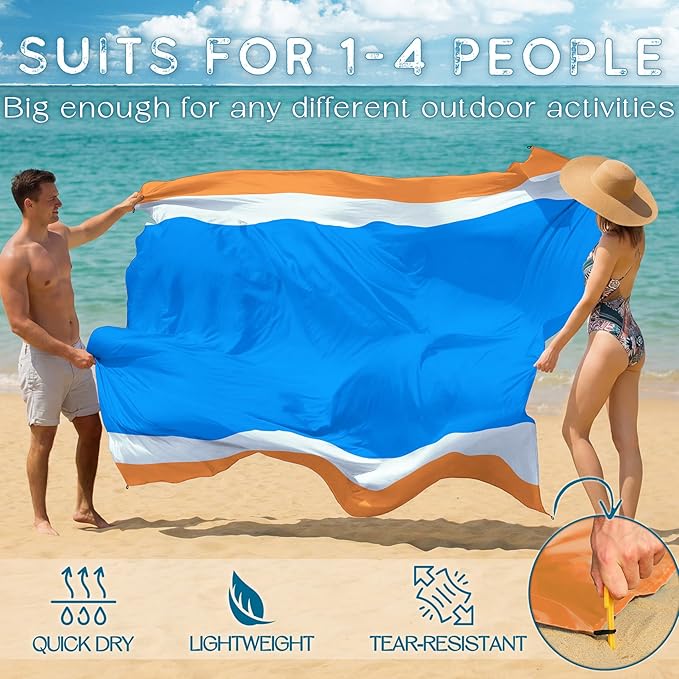 BYDOLL Beach Blanket 78''×81'' 4-7 Adults Oversized Lightweight Waterproof Sandproof Beach Blanket Large Picnic Mat for Travel Camping Hiking Picnic