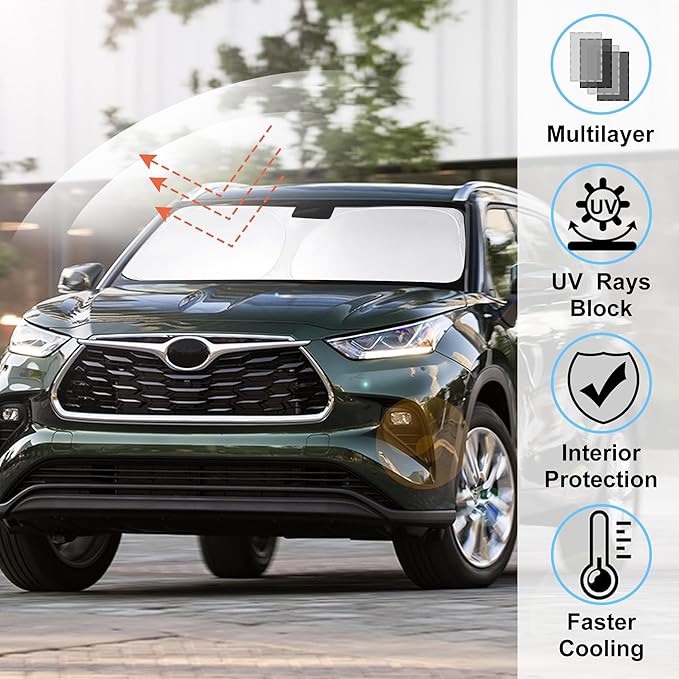 Windshield Sun Shade Custom Fit 2020 2021 2022 2023 2024 2025 2026 Toyota Highlander Accessories Front Sunshade Sun Visor Protector Keep Your Car Cooler