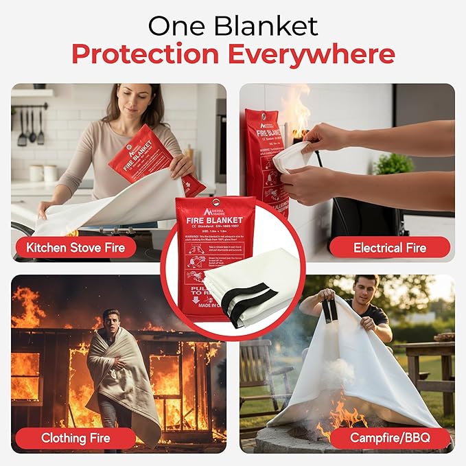 Sierra Madre Emergency Fire Blanket for Home and Kitchen – 100% Fiberglass Fire Suppression Blanket (40x40) for Car, Office & Camping – Instantly Smothers Flames – Lightweight & Reusable (Pack of 4)