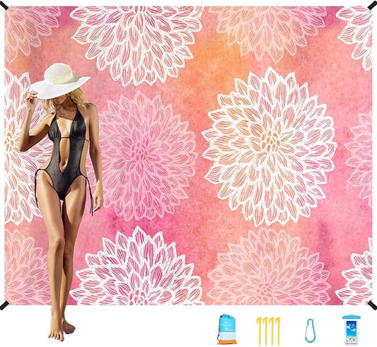 Famstar Beach Blanket Oversized Extra Large78 X 110",Waterproof Sandproof Beach Blanket 2-8 Adults Lightweight Durable for Travel Camping Hiking Picnic