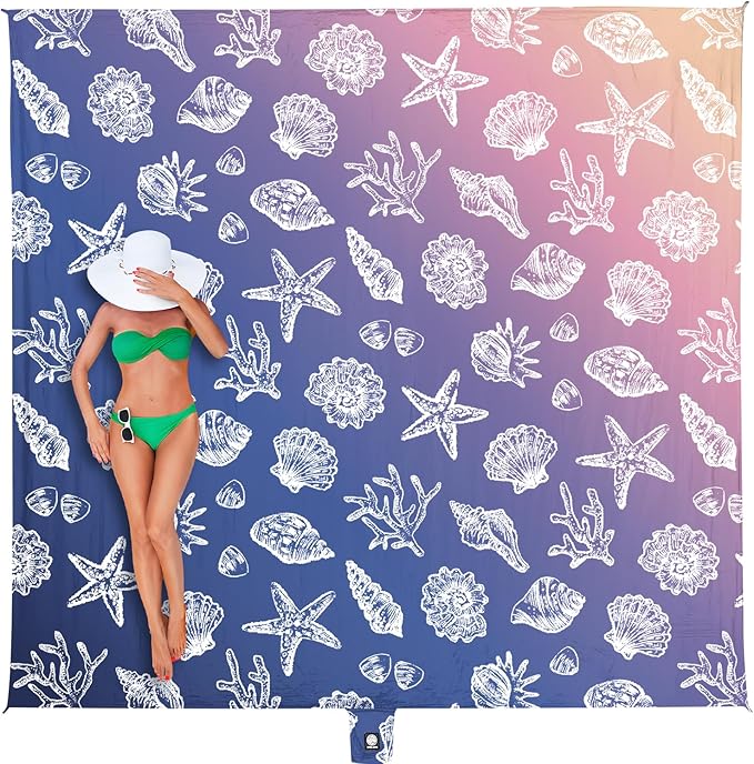 WEKAPO Beach Blanket Waterproof Sandproof Oversized, Extra Large Beach Mat Sand Free, Lightweight & Compact Sand Free Mat with 5 Stakes & 4 Corner Pockets