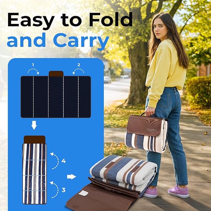 scuddles Extra Large Picnic Blanket – 80" x 80" Waterproof Outdoor Mat with Soft Dual-Layer Comfort, Foldable Sand-Free Travel Rug for Beach, Camping, Lawn & Parks