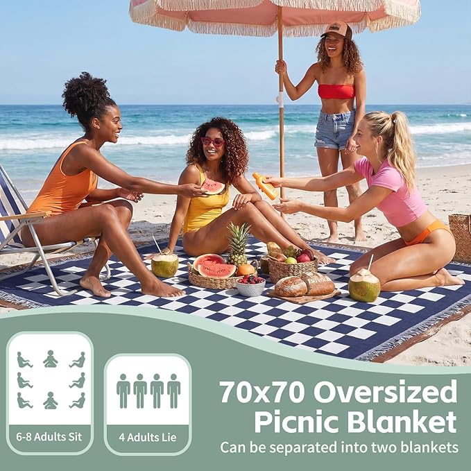 2 in 1 Extra Large Boho Beach Blanket Towel Giant Woven Outdoor Picnic Mat Camping Gear Cruise Essential 2025 Summer Vacation Must Have Airplane Travel Accessories Costa Rica Bahamas Hawaii Trip Stuff