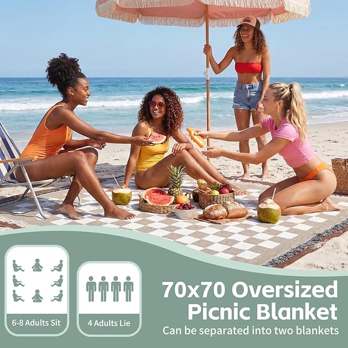 2 in 1 Extra Large Boho Beach Blanket Towel Sand Free Outdoor Picnic Mat Giant Oversized Xl Big Jumbo Huge Turkish Woven Throw Cloud Summer Vacation Essential Travel Must Have Accessories Women Gift