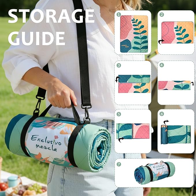 Exclusivo Mezcla Waterproof Picnic Blankets 60x80 Inch, 3 Layer Extra Large, Sandproof and Foldable Outdoor Blanket for Beach Camping, Park and Travel