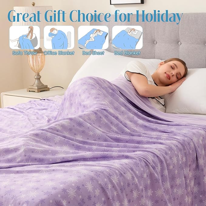OIGAE Cooling Blanket for Hot Sleepers – Thin Summer Cooling Blanket King Size, Q-Max >0.5 Lightweight Cooling Throw Blanket for Bed, Couch, or Sofa – Snowflake Cool Blankets, (Purple, 90" x 108")