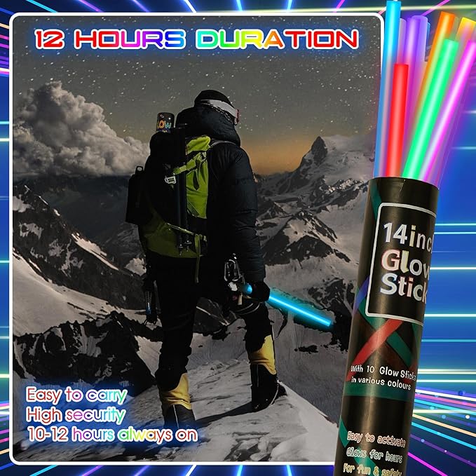 Lewtemi 10 Pcs Large Glow Sticks Big Giant Jumbo Halloween Christmas Emergency Light Stick for Camping Accessories, Survival Kit