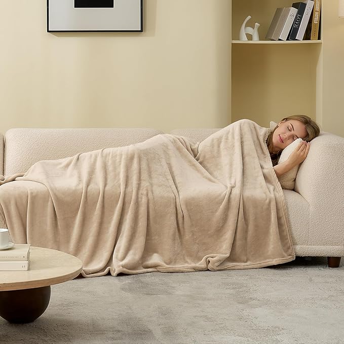 Hansleep Fleece Light Camel King Blanket, Super Soft Flannel Fuzzy Plush Cozy Blanket for All Seasons, Light Camel, King 90x108 Inches