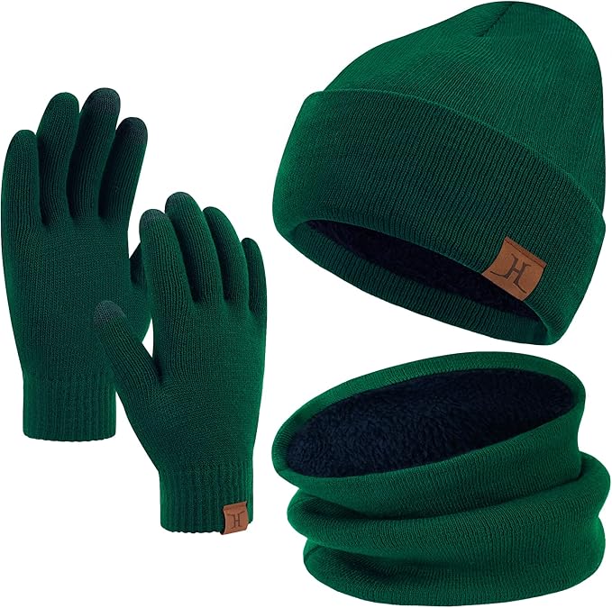 Winter Beanie Hat Scarf Touchscreen Gloves Set for Men and Women, Beanie Gloves Neck Warmer Set with Warm Knit Fleece Lined