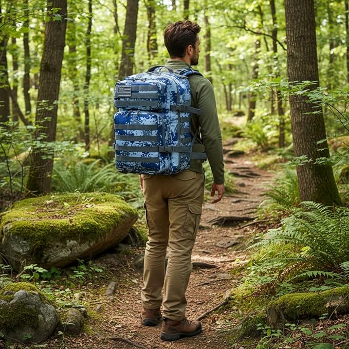 45L Military Tactical Backpack for Men & Women Bug Out Bag Assault pack Molle Daypack Hiking Trekking Rucksack(Navy Digital)