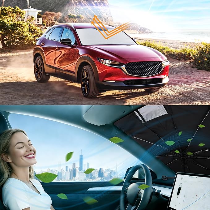 Windshield Sun Shade Umbrella Compatible with Mazda CX-30 2019-2024 2025 2026 CX30 Accessories Foldable Sun Visor Protector Sunshade Blocks Rays & Heat