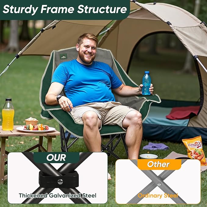 Northroad 2 Pack Oversized Camping Chair,Outdoor Padded Folding Lawn Chair w/Cup Holder,Carry Bag for Beach, Hiking, and Picnics,Heavy-Duty 300-lbs Capacity, Grey&Green