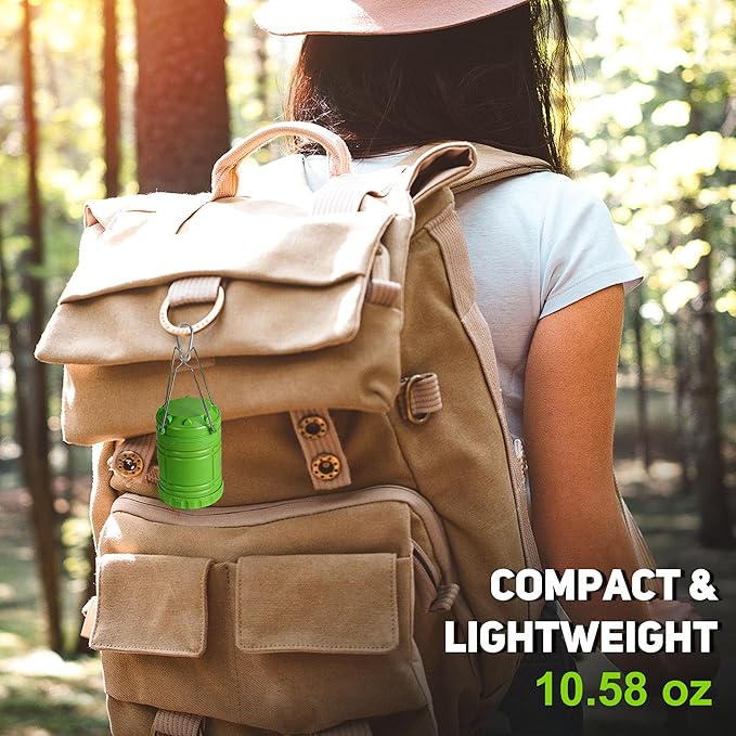 2-Pack Mini LED Green Camping Lanterns, Portable Camping Lights, Outdoor Handled Lamps, Essential Emergency Lights for Power Outages, Hiking, Hurricane