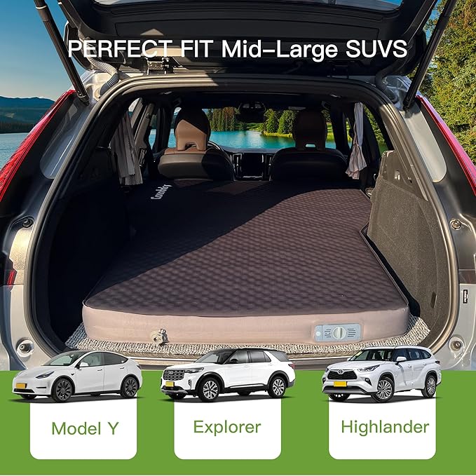 Upgraded Hybrid Foam & Air SUV Mattress with Rechargeable Built-in Pump, Quick Inflation & Deflation, 4" Ultra-Thick, Comfortable Mattress for Car Camping & Road Trips, Perfect for Mid & Large SUVs