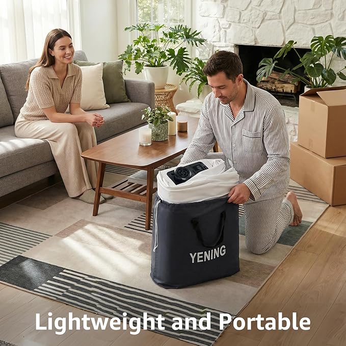 YENING Full Size Air Mattress with Built in Pump Raised Double Blow up Bed Inflatable Camping Airbed Electric 18 Inch Tall Beige