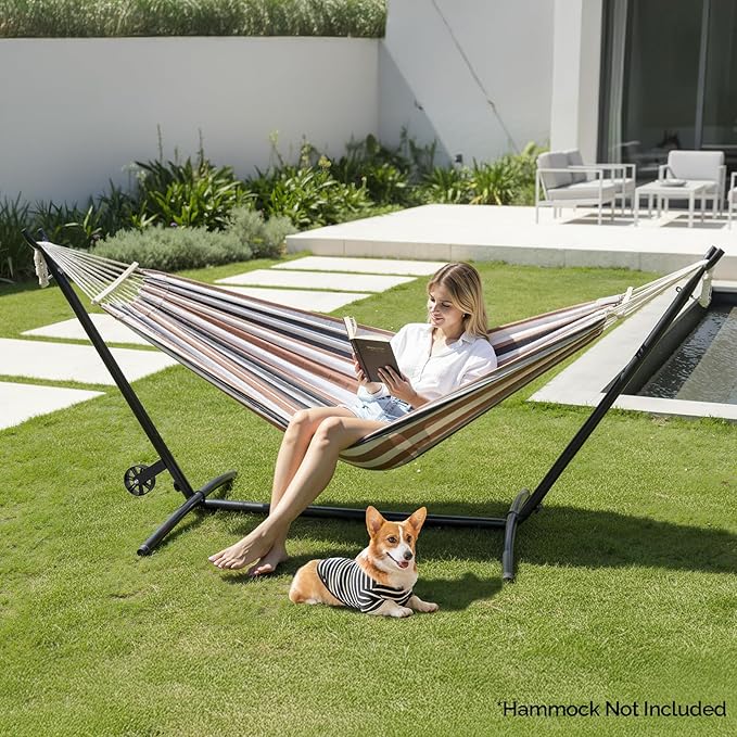 ONCLOUD Upgraded Reinforced 9 FT Hammock Stand Only, Easy to Remove w/Wheel, Heavy Duty Hammock Stand with Carrying Case, Universal Hammock Stand for Outsides, Yard (Black w/Wheel)