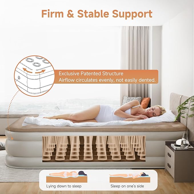 Sebor Air Mattress Twin with Built-in Pump 18", Comfortable Self-Inflating Air Mattress with High-Speed Pump, Durable Blow Up Mattress Twin with Storage Bag for Guests, Camping, Travel