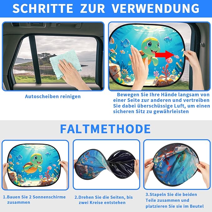 JUNEBRUSH Car Window Shades - 2 Pack, 17.6 x 14.4 inches, UV Protection, Ocean Animal Designs