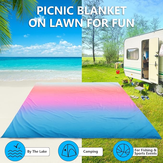 AISPARKY Beach Blanket Waterproof Sandproof Extra Large, Oversized Beach Mat, Quick Drying&Compact&Lightweight, Picnic Blankets Vacation Essentials for Outdoor Beach Camping (79" X 83" (4 Person))
