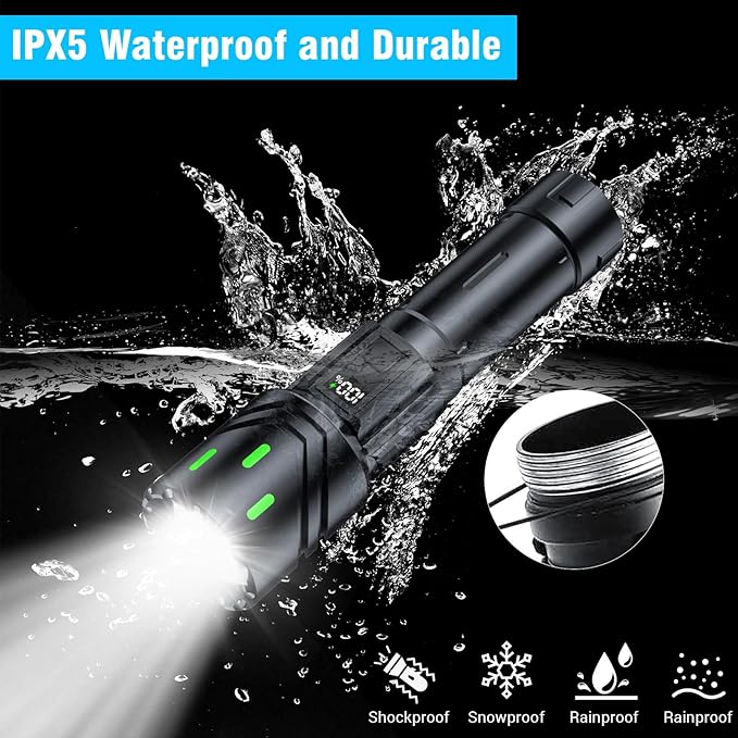 Flashlights High Lumens Rechargeable, LED Super Bright Flash Light, Tactical Flashlights with LCD Power Display, 5 Modes, Waterproof, Brightest Flashlight for Emergencies Camping