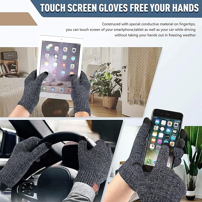 Winter Beanie Hat Scarf Touchscreen Gloves Set for Men and Women, Beanie Gloves Neck Warmer Set with Warm Knit Fleece Lined