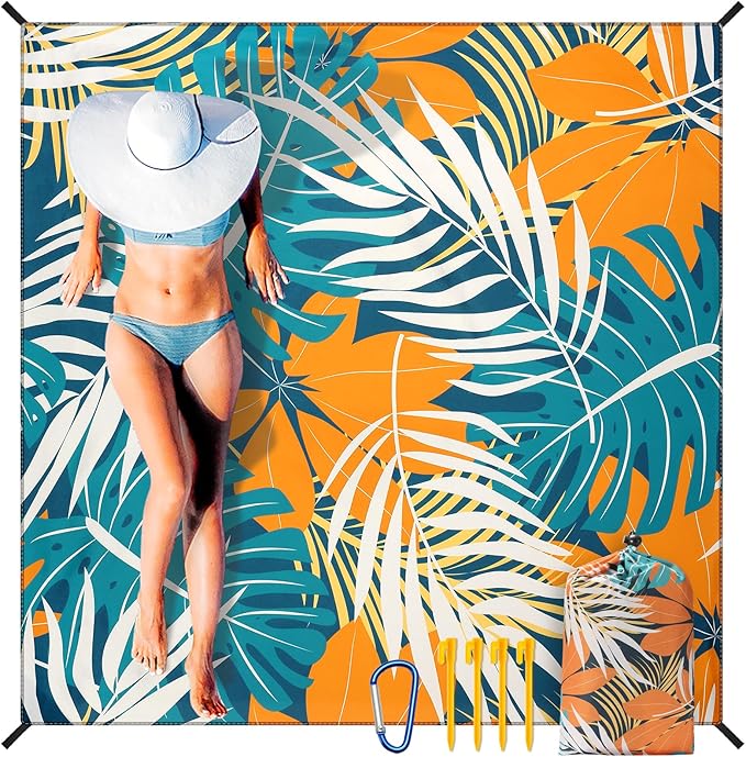 HIHOHO Beach Blanket Waterproof Sandproof Extra Large Beach Mat 79" X 83"/120"x108"for 1-8 Adults Quick Drying Durable Outdoor Picnic Mat for Beach Travel Camping Hiking