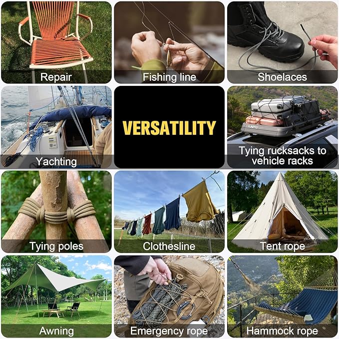 Paracord Rope 750 lb - 50ft 5/32" Parachute Cord 4MM 12-Strand para Cord - Heavy Duty Spool String for Survival,Camping Gear, Survival Bracelet, Clothesline - Black