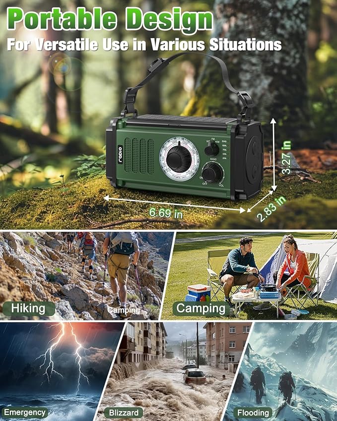 10000mAh/37000mWh Emergency Radio, Solar Radio, Hand Crank Radio, NOAA AM FM Weather Radio, 4 Charging Methods, Polymer Battery, Flashlight & Reading Lamp, SOS Alarm, Phone Charger for Emergency