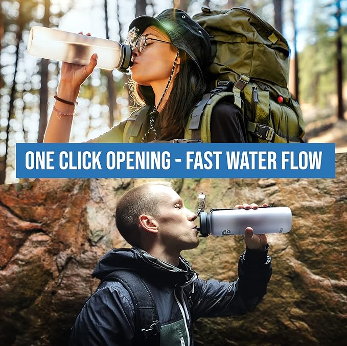 Embrava Sports Water Bottle 32oz - Fast Flow Flip Top Lid - BPA & BPS Free Leakproof Reusable - Lightweight Non-Toxic Tritan Plastic 1 Liter - Gym Hiking Office School Travel