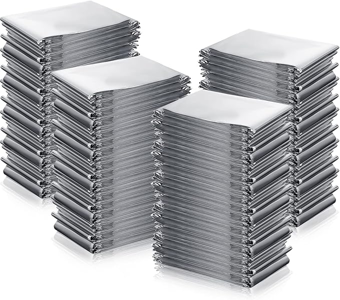 Macarrie 100 Pack 2 Size Emergency Thermal Blanket Survival - Emergency Blankets Silver Foil for Outdoors Camping Hiking First Aid Adult, 82 x 63, 82 x 51 (100 Pieces)