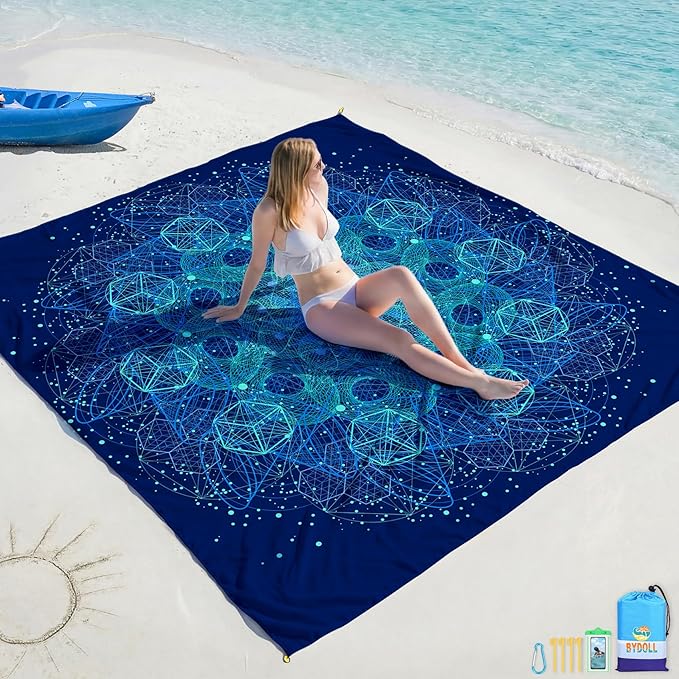 BYDOLL Beach Blanket 78''X81'' Waterproof Sandproof Suits1-4 Adults Oversized Lightweight Large Blanket Picnic Mat for Beach Sand Free Travel Camping Hiking Picnic