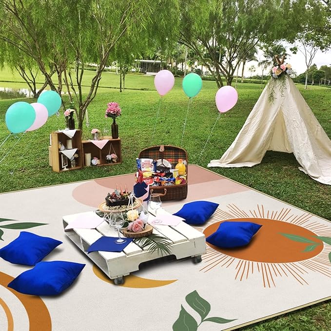 Supfitness Extra Large Picnic Blankets Waterproof Foldable (60"x 80") Boho Beach Blanket Waterproof Sandproof,3-Layer Thicking Mat Outdoor Packable Camping Blanket