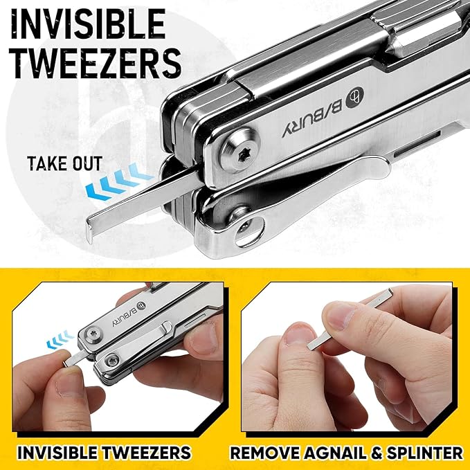 BIBURY Mini Multitool Pliers BI2051A, Mini Pocket Pliers with Window Breaker, Seat Belt Cutter, Bottle Opener for Outdoor Survival, EDC Multi Tool with Pocket Clip, Gifts for Men Women