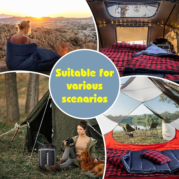 Keencamp 0 Degree Sleeping Bag Cotton Flannel Winter Cold Weather for Adults XXL Sleeping Bag 4 Season Big and Tall with Pillow Compression Sack
