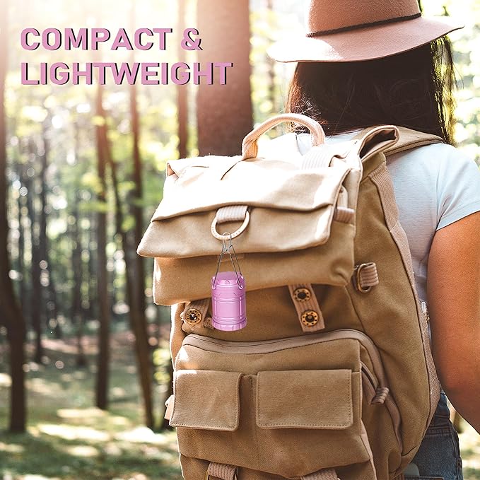 2-Pack Mini LED Pink Camping Lanterns, Portable Camping Lights, Outdoor Handled Lamps, Essential Emergency Lights for Power Outages, Hiking, Hurricane