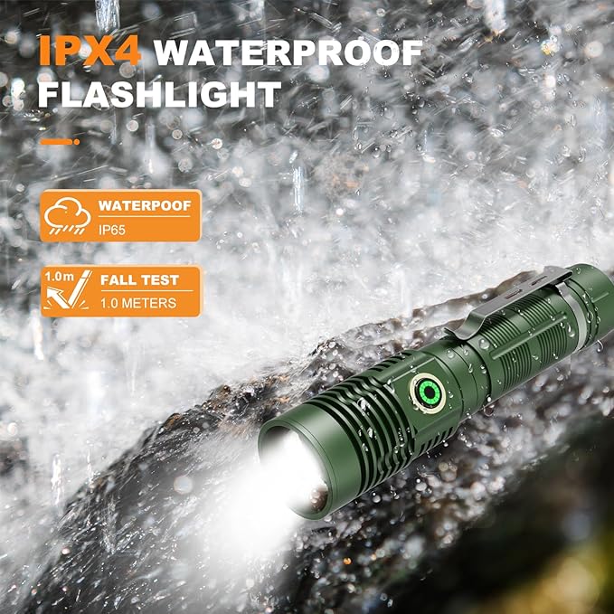 Hoxida Small Tactical Flashlights High Lumens - 1500 Meters Long Beam Super Bright LED Magnetic Flashlight USB Rechargeable Zoomable 5Modes Long Beam Spotlight Flashlight for Hiking, Camping-Green