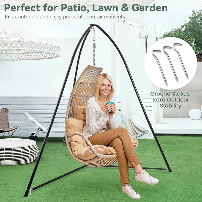 Hammock Chair Stand for Multi-Use, Heavy-Duty Hammock Chair Stand for Indoor & Outdoor, with Height Adjustable Triangular Design, 330 lbs Capacity Hanging Chair Stand, Stand Only - Black