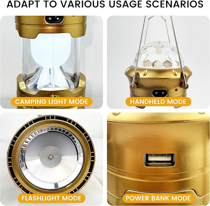 Rechargeable LED Camping Lantern - Waterproof & RGB Tent Light with Phone Charger for Outdoor, Emergency, Hurricane, Storm, Power Outage (3 Light Modes)