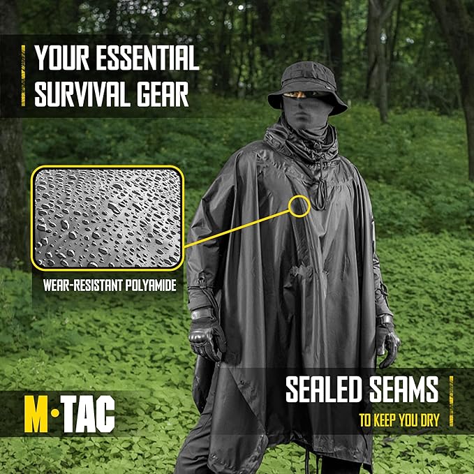 M-Tac Tactical Rain Poncho - Army Military Poncho Shelter - Waterproof Ripstop Camping Hiking Outdoor Hunting Rain Ponchos
