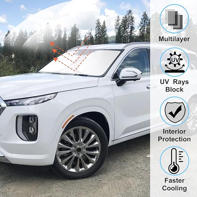 Windshield Sun Shade Custom Fit 2020 2021 2022 2023 2024 2025 2026 Hyundai Palisade Accessories Front Window Sunshade Sun Visor Protector Block Rays Heat