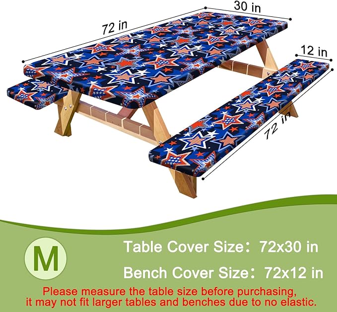 Picnic Table Cover with Bench Covers Portable Table Cloth Built-in Storage Pocket Fitted Tablecloth with Elastic Edges Waterproof Camping Essentials for Indoor Outdoor Rv,72in,Blue Red