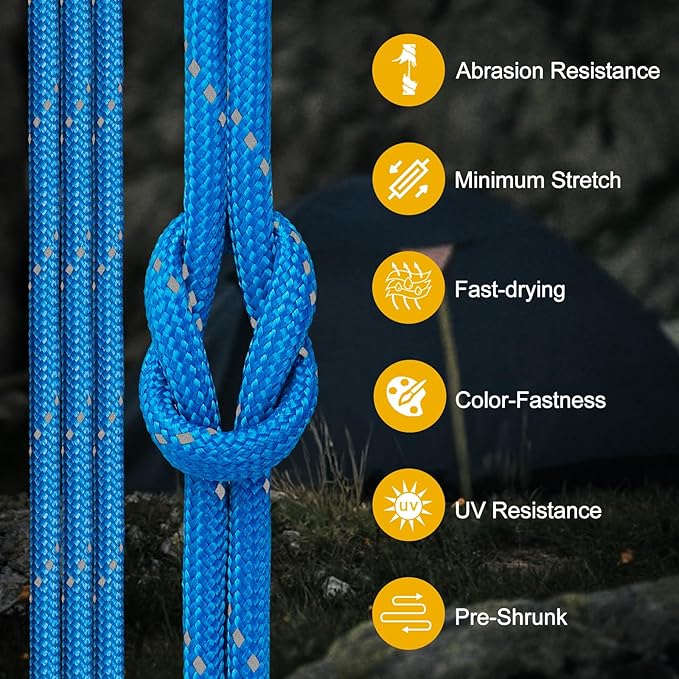 Reflective Paracord Rope 850Ib, 50/100/200/500/1000ft 4MM 11 Strand para Cords Lanyard Utility Parachute Cord for Tent Camping Hiking Survival Tactical Clothesline DIY Projects (Blue, 100FT)
