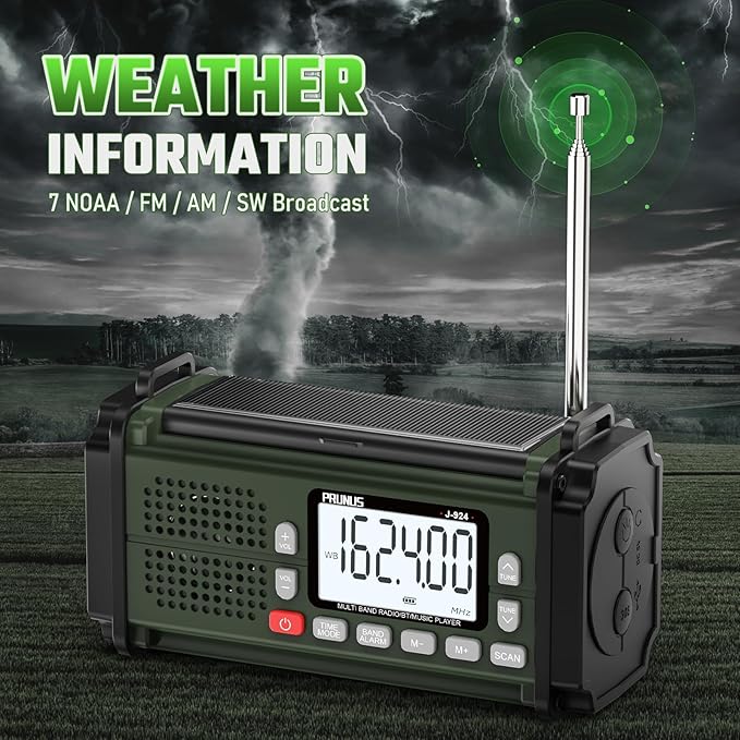 PRUNUS J-924 Storm-Ready 10000mAh/37000mWh Hand Crank Radio, AAA Batteries Powered Emergency Radio Solar, NOAA Weather Radio AM/FM/SW, USB Charging, Torch& Reading Light, SOS Alarm, Power Bank