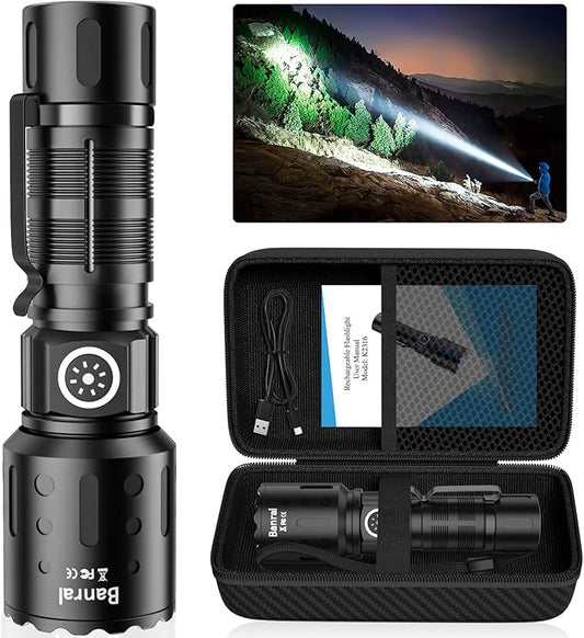 Flashlights High Lumens Rechargeable, Super Bright LED Small Powerful Flashlight with Memory Function, 6Modes Pocket Waterproof Flash Light for Camping,Hiking,Stocking Stuffer for Men (1, Black)