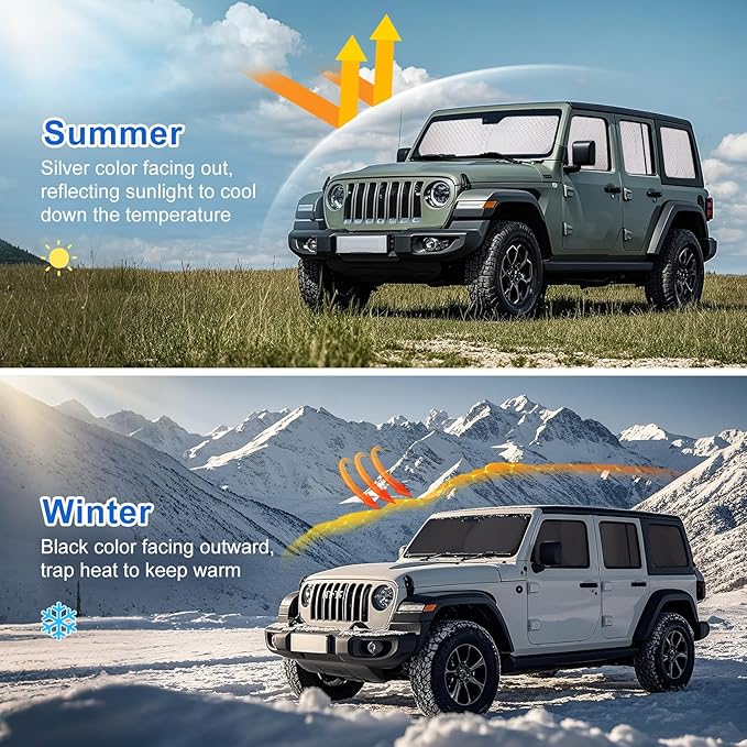 XCBYT 2019-2024 Wrangler Full Coverage Window Shades | 6-Layer Blackout Insulated Sun & UV Protection | Custom Fit Privacy Covers for Camping, Sleeping & Car Living (8 PCS)