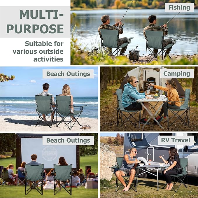 Joyfair Portable Camping Chair, Outdoor Lawn Folding Chairs for Adults, Heavy Duty Large Foldable Chairs for Beach, Fishing, Tailgating and More Outdoor Sport, Carry Bag & Cup Holder